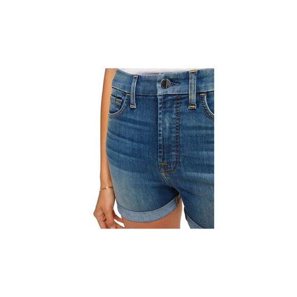 Jen 7 By 7 For All Mankind Womens Navy Denim Rolled-cuff High Waist Shorts 14 - Picture 3 of 4